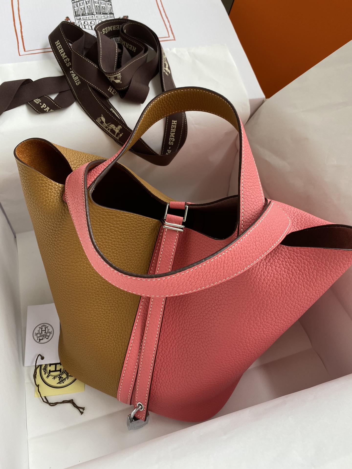 Hermes Picotin Lock 22 Bag In Pink/Brown Clemence Leather